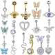 Dainsty Dangled Belly Button Rings Surgical Steel 14G Bar Navel Piercing Ring Crystal CZ Bee Flower