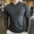 Gym Men T Shirt Casual Long Sleeve Slim Tops Tees Elastic T-shirt Sports Fitness Thin Comfort