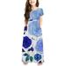 ZCFZJW Girls Summer Short Sleeve Floral Dresses Casual Round Neck Pullover Tank Dress Loose Fit Pleated Maxi Dress Cute Princess Dress Blue 9-10 Years