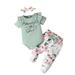 Newborn Baby Girls Clothes Baby Girls Outfits 0-3 Months Newborn Baby Girls Short Sleeve Romper Top Floral Pants Headband 3PCS Set Green