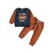 Qtinghua Newborn Baby Boys Fall Clothes Long Sleeve Crew Neck Letters Rugby Print Sweatshirt with Sweatpants Infant Clothes Navy Brown 12-18 Months