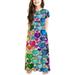 ZCFZJW Girls Summer Short Sleeve Floral Dresses Casual Round Neck Pullover Tank Dress Loose Fit Pleated Maxi Dress Cute Princess Dress Multicolor 13-14 Years