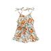 Suanret Toddler Kids Girls Halloween Romper Sleeveless Pumpkin Print Jumpsuit Shorts with Belt Khaki 2-3 Years