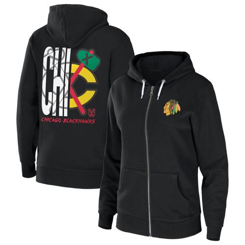 Damenbekleidung von Erin Andrews Schwarzer Chicago Blackhawks Sponge Fleece-Hoodie mit durchgehendem Reißverschluss