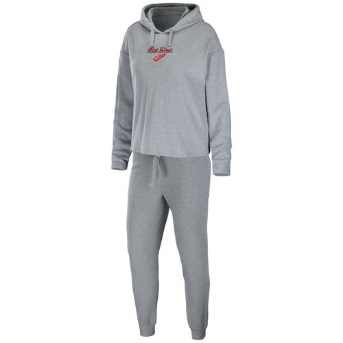 Damenbekleidung von Erin Andrews Heather Grey Detroit Red Wings Logo Pullover Hoodie & Pants Schlafset