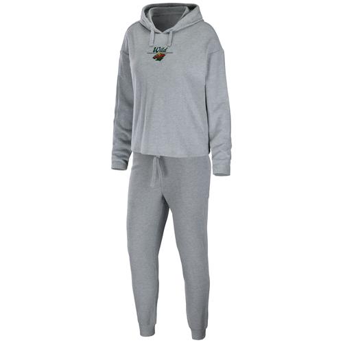 Damenbekleidung von Erin Andrews Heather Grey Minnesota Wild Logo Pullover Hoodie & Hose Schlafset