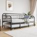 Twin Size Metal Daybed Frame with Trundle, Heavy Duty Steel Slat Support Sofa Bed Platform with Headboard