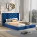 Velvet Upholstered Low Profile Storage Platform Bed with Wingback Headboard and Multiple Storage Compartments