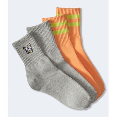 Aeropostale Womens' Butterfly & Stripes Crew Sock 2-Pack - Grey - Size One Size - Cotton
