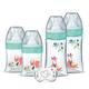 DODIE 4 Babyflaschen zur Geburt, rund, Anti-Colic (2 x 150 ml und 2 x 270 ml), ein Schnuller zur Geburt