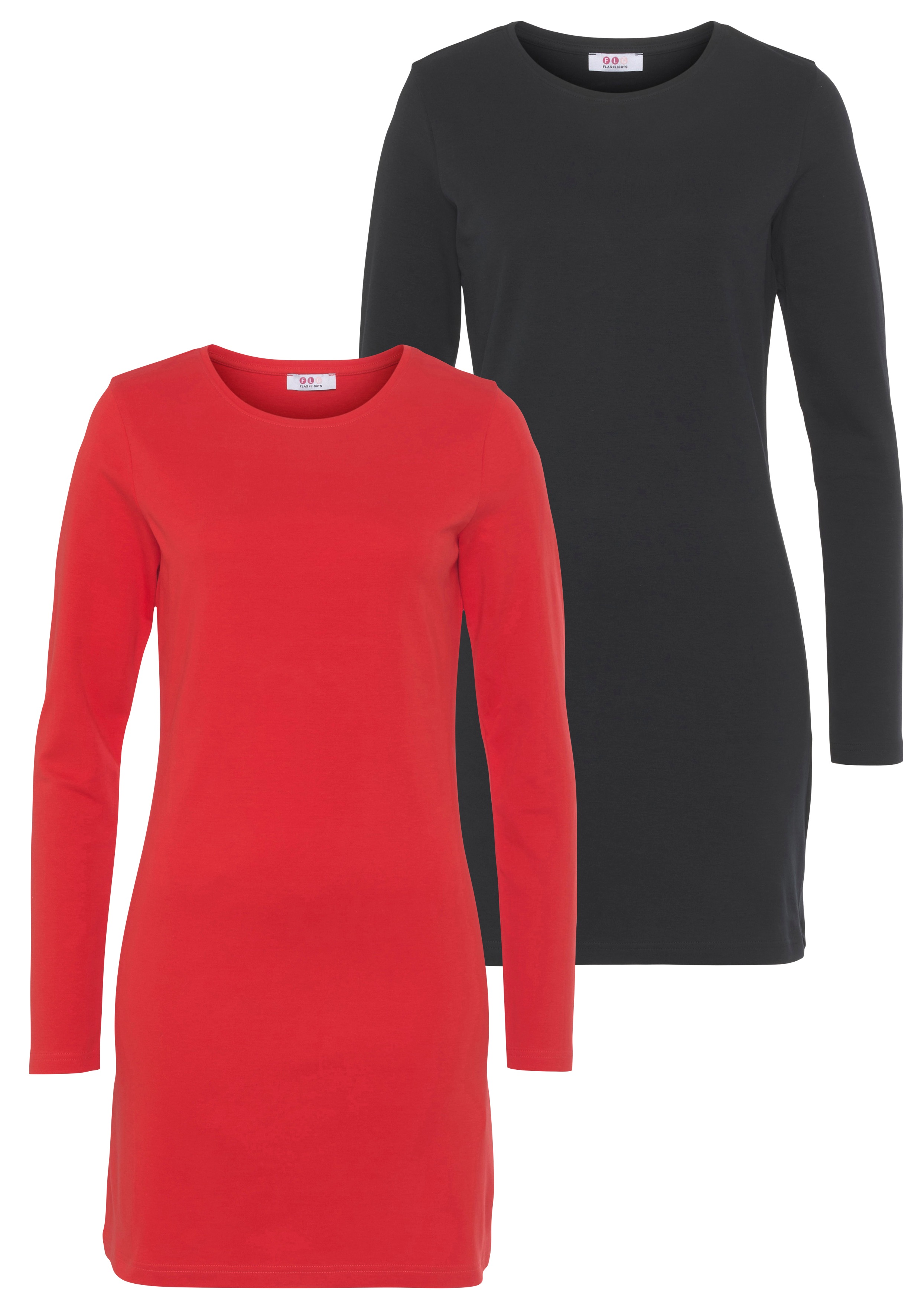 Jerseykleid FLASHLIGHTS, Damen, Gr. 40, N-Gr, schwarz (schwarz, rot), Interlock, Obermaterial: 100% Baumwolle, clean, unifarben, Basic, figurbetont Po-bedeckend, Kleider, figurbetonter Schnitt, aus Interlock-Stoff, langärmlig Image