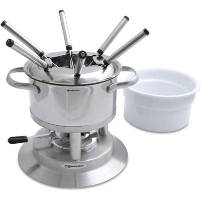 Fondue SWISSMAR "Arosa", weiß, B:21cm H:23cm T:21cm, Fondues, 11-teilig, inkl. 6 Fondugabeln und Keramik-Einsatz