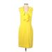 MIKAEL AGHAL Cocktail Dress - Sheath V Neck Sleeveless: Yellow Print Dresses - Women's Size 8