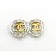 CHANEL Vintage Gold Plated CC Silver Round Wheel Clip on Earrings