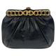 JUDITH LEIBER Black Lizard Gold Chain Top Gemstone Clutch