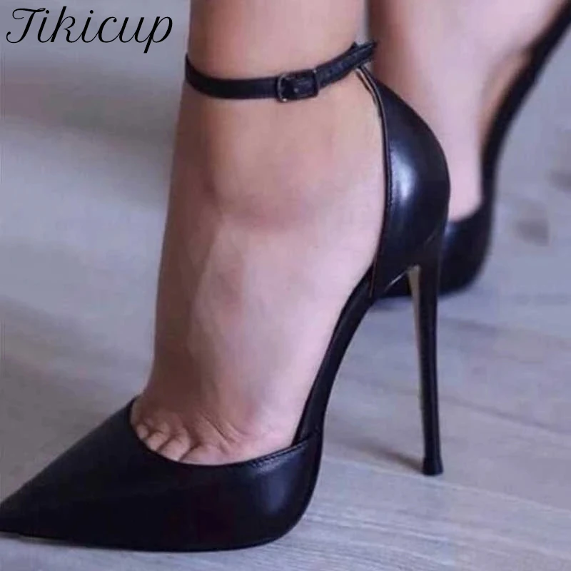 Tikicup Lackleder Damen Knöchelriemen D'orsay Stiletto Pumps Spitzschuh Sexy High Heel Schuhe 8cm 10cm 12cm Anpassen