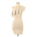 Sunny Girl Casual Dress - Bodycon One Shoulder Short sleeves: Tan Print Dresses - Women's Size 10