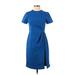 J. Mendel Casual Dress - Sheath Crew Neck Short sleeves: Blue Print Dresses - Women's Size 4