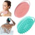 2 Pack Silicone Body Scrubber 2 in 1 Bath and Shampoo Brush Soft Silicone Loofah for Sensitive Skin Double-Sided Body Brush for Men Women Lathers Well Gentle Exfoliating (Pink Green)