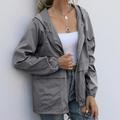 Retap Outdoor Hiking Rain Jacket Jacket Fashion Thin Section Ladies Waterproof Clothing Hooded Drawstring Dark Gray L