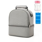 Breastmilk Cooler Bag with Ice Pack Insulated Lunch Bag Baby Bottle Bag Fits 6 Bottles for Nursing Mom Daycare(Gray)