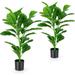 2-Pack 35 Inch Artificial Fiddle Leaf Fig Tree Tall Artificial Greenery Plant with 32 Leaves Lifelike Decorative Natural Faux Tree in Pot for Indoor & Outdoor Home Office Porch Garden