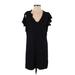 Splendid Casual Dress - Shift Plunge Short sleeves: Black Print Dresses - Women's Size X-Small