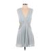 BCBGMAXAZRIA Cocktail Dress - A-Line Plunge Sleeveless: Blue Print Dresses - Women's Size 2