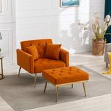 Mercer41 Asare Tufted Two Arm Flared Arm Reclining Chaise Lounge Polyester/Wood in Orange | 32.3 H x 36.61 W x 58.7 D in | Wayfair