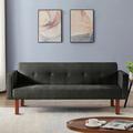 Hokku Designs Halbrook 74.39" Wide Velvet Tufted Back Convertible Sofa Wood/Velvet in Brown | 30.31 H x 74.39 W x 24.81 D in | Wayfair