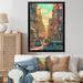 Red Barrel Studio® Orange & Pink Streetside Pause Framed On Canvas Print Metal in Green/Orange/Pink | 40 H x 30 W x 1.5 D in | Wayfair