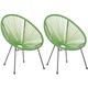 2 Accent Chair Set Round Rattan Weave Steel Living Room Green Acapulco ii - Black