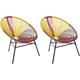 Set of 2 Modern Chairs Round Multicolour Rattan Steel Living Room Acapulco - Black