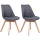 Set of 2 Dining Chairs Fabric Upholstery Solid Wood Legs Graphite Grey Dakota ii - Light Wood