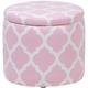 Fabric Round Storage Footstool Lift Top Quatrefoil Pink and White Tunica - White