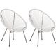 2 Accent Chair Set Round Rattan Weave Steel Living Room White Acapulco ii - Black