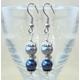 Two-Tone Pearl & Silver Accent Dangle Earrings, Colored Earrings Navy Blue & Handmade Jewelry