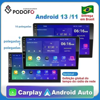 Podofo Android 12 Autoradio Androidauto Carplay 2 Din GPS Car Audio 7"/9"/10" WIFI BT Automotive Multimedia Player für VW Ford