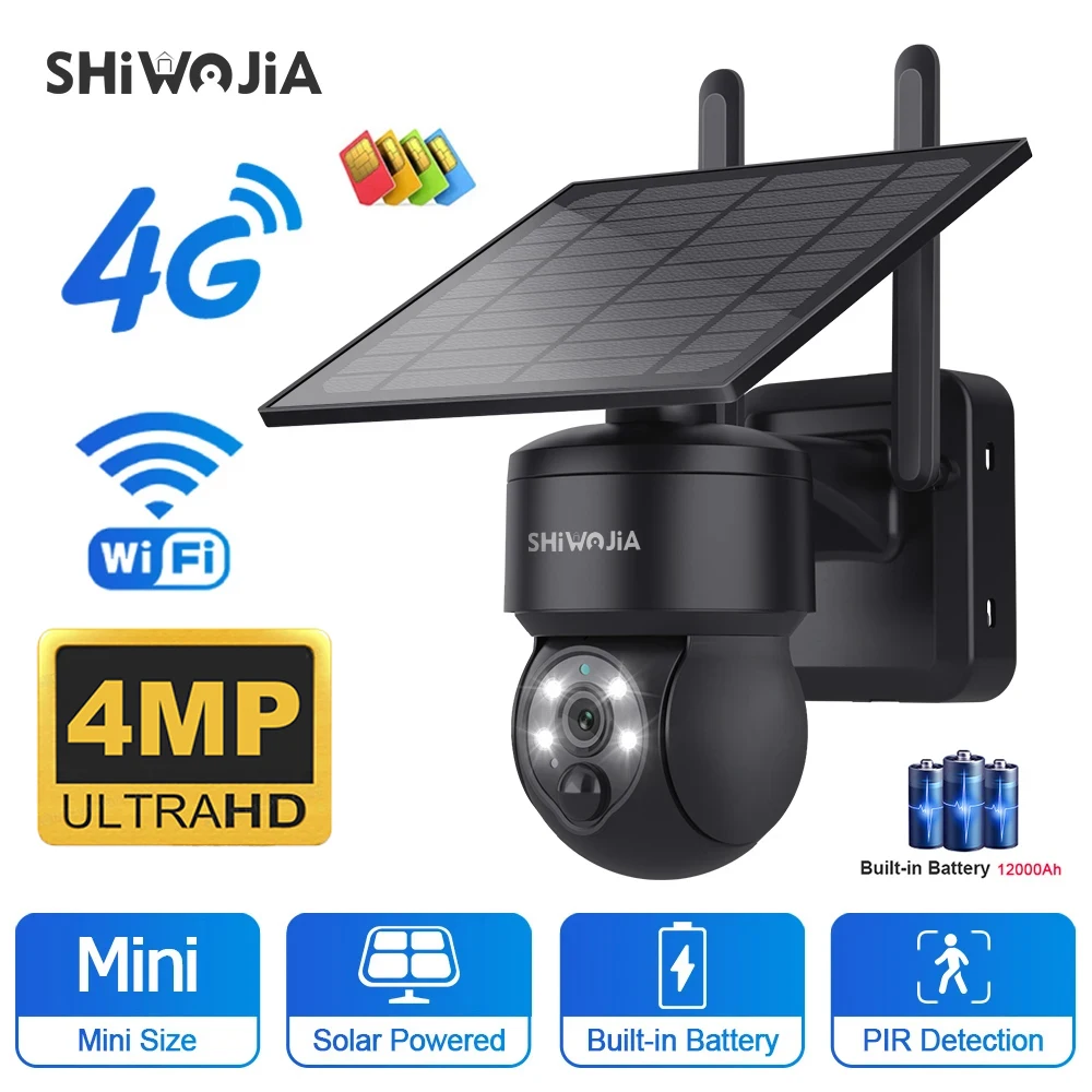 Shiwojia Wifi Wireless Ptz Solar kamera 4G Sim 4MP Outdoor Solar panel Zwei-Wege-Audio-Sicherheits schutz CCTV-Kamera Batterie Cam Image