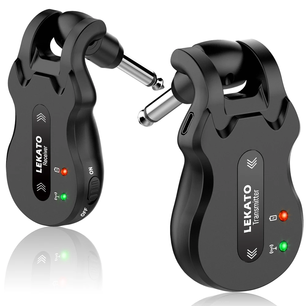 LEKATO Kabelloses Gitarrensystem, kabelloses Audio, elektrisch, WS-50, 5,8 GHz, Gitarrensender, Empfänger, 4 Kanäle, Übertragungsreichweite Image