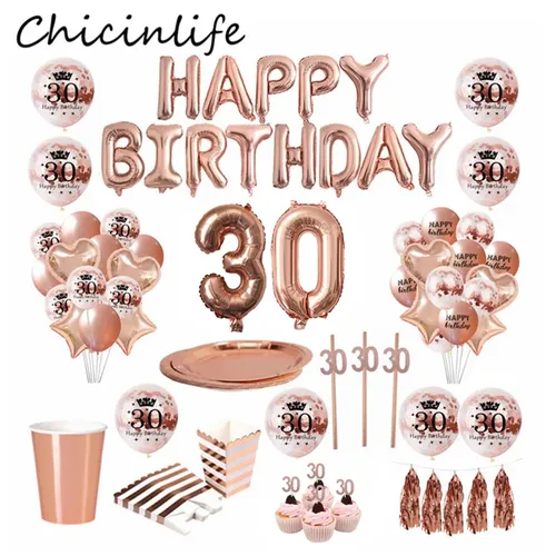 Chicinlife Rose Gold 30 40 50 60 Jahre Alt Ballon Cupcake Topper Stroh Glücklich Geburtstag Party