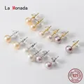 La Monada Real Pearl Stud Earrings For Women 925 Silver Earrings Small Freshwater Natural Pearl