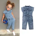 Summer Toddler Kids Baby Girl Clothes Denim Sleeveless Romper Jumpsuit Playsuit Long Pants Outfits