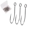 50pcs/box Barb Hook Fishing Hooks Big Ring Carbon Steel Single Hooks Tackle Box Worm Spoon Jig Hooks