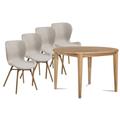 Table ronde extensible pieds fuseau D115 + 4 chaises tissu