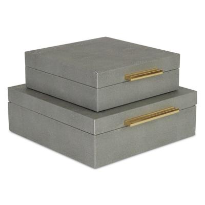 Set of 2 Gray Square Faux Shagreen Decorative Box with Handles 9.75"