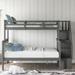 Twin-Over-Full Bunk Bed with Storage Stairway and Guard Rail for Bedroom, Grey