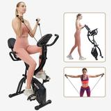 Relife Sports 3 in 1 Upright Exercise Bike with Resistance Bands Recumbent Stationary Bike for Home Black