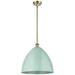 Plymouth Dome 16" Wide Antique Brass Stem Hung Pendant w/ Seafoam Shad