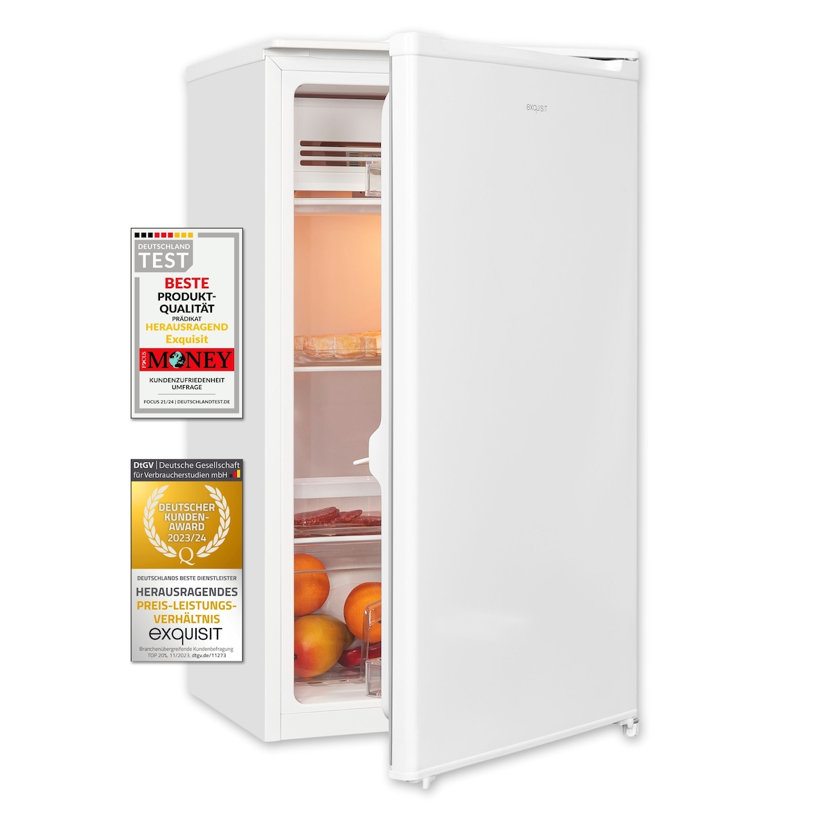 Exquisit Kühlschrank KS116-0-041E weiss | 90 L Volumen | Eisfach | Kühlschrank ohne Gefrierfach freistehend | LED | Kühlschrank klein 50cm Breite Image